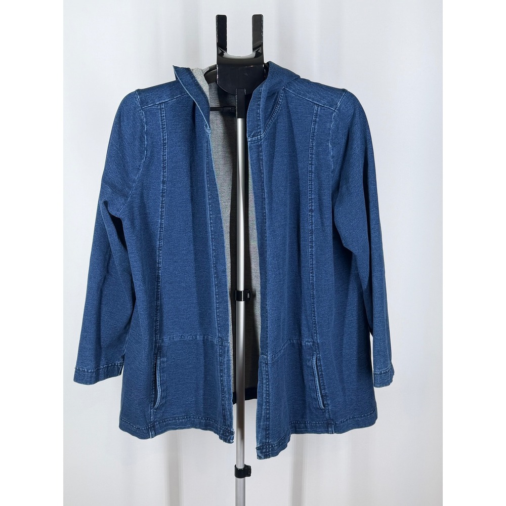Pure Jill Indigo Womens XL Petite Blue Open Front Hoodie Cotton Knit Cardigan